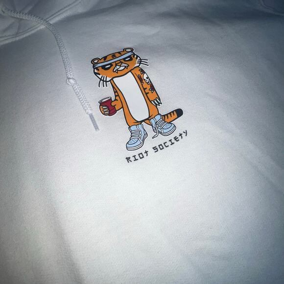 Riot Society Mens Sugee Tiger Sushi Samurai graphic Hoodie White size XL - Picture 5 of 6
